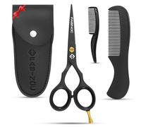 FABINOC® 5'' Beard and Moustache Scissors with Comb & Pouch - Eyebrow, Ear & Nose Small Hair Scissors - German Quality Stainless Steel Mustashe Grooming Kit (Black)