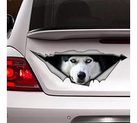 Fabisup 3D Husky Car Decoration Sticker for Window Bumper - Crack Vinyl Dog Waterproof Realistic Car Stickers