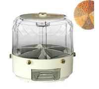 Fabixoin 6 Grid Rotating Food Dispenser - Rotating Rice Bucket, Round Bucket Sealed Grain Container - Transparent Rice Kitchen Storage Containers - White Dry Food Fruit Storage Box For Home Kitchen