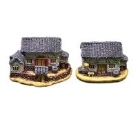 Fabixoin Simulated Pastoral Thatched Cottage House,Retro Simulated Thatched House - 2x Resin Small House Figurine, Desk Ornaments for Home, Studio, Hotel