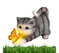 Fabixoin Solar Garden Cat Statue, Lovely Cat Catching Butterfly Sculpture Light, Solar Decorative Animal Lamp, Cat Solar Resin Light, Cat Solar Light, Cat Garden Ornaments Outdoor For Yard Lawn Patio