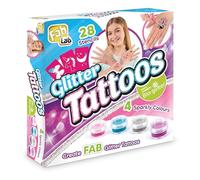 FabLab Glitter Tattoos | Create FAB Glittery Kids Tattoos! | Includes 28 Stencils and 4 Sparkly Colours of Bio-Glitter | Girls Gifts for Ages 8+
