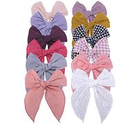 Fable Bow Hair Clips Baby Girls Kids Women Cotton Linen Hair Bow Clips Large Sailor Hair Bows Accessories Hairgrips (Natural Classic)