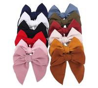 Fable Bow Hair Clips Baby Girls Women Cotton Linen Hair Bow Barrettes Large Sailor Hair Bows Accessories Hairgrips (Vel Corduroy 12 Pack)