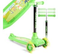 FableKids children's city scooter height-adjustable | foldable | LED wheels | pedal brake | for toddlers from 3 years | up to 50 kg loadable | kick scooter | green