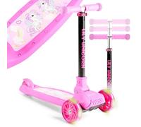 FableKids children's city scooter height-adjustable | foldable | LED wheels | pedal brake | for toddlers from 3 years | up to 50 kg loadable | kick scooter | pink