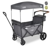 FableKids Leo X2Lite foldable trolley with roof | foldable cart | load up to 20 kg per seat | 5-point belt | 360° wheels | foot brakes | Oxford 600D | FossilGrey