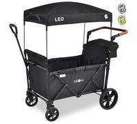 FableKids LEO X2Lite Foldable Handcart with Roof - Onyx Black, 2 Seats, 80 kg load, 360 Wheels, 5-Point Harness