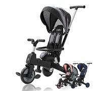 FableKids Tricycle 7in1 Kids Tricycle Kids Handlebar Bike Baby Stroller | Parent Steering | Canopy | From 18 Months | 360° Seat | Grey
