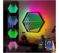 Fablestoryem Infinity Mirror Tunnel Lamp, Changing Light, Single-Sided LED 3D Mirror Night Light, Sensory Infinity Light for Home, Desk, Living Room, Party Decoration,Hexagon-11.8"/30cm
