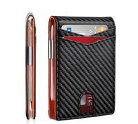 Fablet Mens Wallets Slim RFID Blocking Leather Card Holder for Men UK, Carbon Fibre Minimalist Bifold Credit Card Wallet with 12 Card Slots and ID Window, Black and Orange Gift Boxed