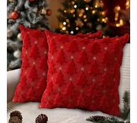 Fablet Red Cushion Covers 45x45cm Set of 2, Soft Plush Velvet Throw Pillow Cases with Embroidered Tree & Star, Warm Winter Home Decor for Sofa Bedroom, Vibrant Ruby Red