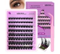 Fablosslashes Adhesive Eyelashes Set, D Curl, Press On Eyelashes, Reusable, No Glue, No Remover Needed, DIY Eyelash Extension Kit with Tweezers for Beginners (10-14