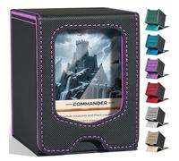 Fabmaker Deck Box for MTG Commander, Magnetic Trading Card Storage Box with Commander Display, Fits 100 Double-Sleeved Cards, Portable Card Box for Magic the Gathering, TCG, CCG with 2 Divider,Purple