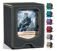 Fabmaker Deck Box for MTG Commander, Magnetic Trading Card Storage Box with Commander Display, Fits 100 Double-Sleeved Cards, Portable Card Box for Magic the Gathering, TCG, CCG with 2 Divider,Beige
