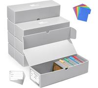 Fabmaker Modern Grey 12 Inch Trading Card Storage Box, 8-Pack with 32 Dividers and 8 Labels, Holds 1000 Cards, Flip Top Closure