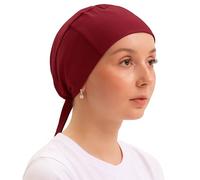 FabNest Women Hijab Undercap Islamic Muslim Under Scarf Hats Bonnet with Tie Back Non-Slip Breathable and Snug-Fit, Burgundy (1 Pcs), One Size
