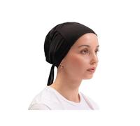 FabNest Women Hijab Undercap Islamic Muslim Under Scarf Hats Bonnet with Tie Back Non-Slip Breathable and Snug-Fit, Black (1 Pcs), One Size