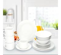 Faboer 16-Piece White Dinner Set - 4 Person Dining Set Kitchen Dinnerware Dinner Plates, Dessert Dish, Pasta Cereal Bowls Set for Starters, Mains, Dessert - Earthenware Tableware
