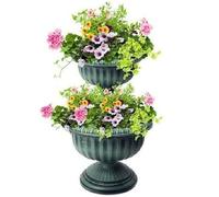 Faboer 2 Tier Planter Display Flowers/Plants Antique Effect Stable Base Outdoor Garden Patio Decking Balcony Indoor Decor Pots (Green)