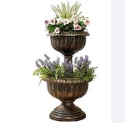 Faboer 2 Tier Planter Display Flowers/Plants Antique Effect Stable Base Outdoor Garden Patio Decking Balcony Indoor Decor Pots (Bronze)