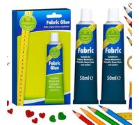 Faboer 2pk x 50ml Fabric Glue Strong with Spreader & Tape Measure - Scout Badge Adhesive for Crafts, Upholstery, Material, Textile, Felt or Wool - Waterproof, Flexible, Fast Drying, Durable Bond