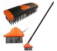 Faboer 3 in 1 Telescopic Weed Remover Brush Wire Head Paving Decking Clean Scrub Moss Weed Remover Tool Wire Brush Scraper Set with Metal Broom & Weed Removal Head (Orange)