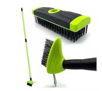 Faboer 3 in 1 Telescopic Weed Remover Brush Wire Head Paving Decking Clean Scrub Moss Weed Remover Tool Wire Brush Scraper Set with Metal Broom & Weed Removal Head (Green)