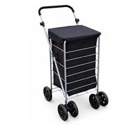 Faboer 70L Caged Folding Shopping Trolley with Lightweight Steel Frame, Adjustable Height Handle and Sturdy 6 Wheel Balance with Effortless Control - Black