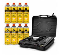 Faboer Black Portable Camping Stove with Cary Case & 8 Butane Gas | EN417 Compliant Premium Camping Stove Gas Portable | with Automatic Ignition & Heat Control