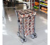 Faboer Large 6 Wheels Lightweight Foldable Shopping Trolley on Wheels - Hard-Wearing Trolley Cart for Storage - Sturdy Push/Pull 6-Wheel Trolley for Shopping and Easy Maneuverability (Beige Owl Print)