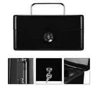Faboer Metal Cash Petty Box Money Bank Deposit Steel Tin Security Safe Petty Key Lockable Cash Box with Coin Tray for Petty Cash Coins Notes (Black, 8'')