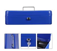 Faboer Metal Cash Petty Box Money Bank Deposit Steel Tin Security Safe Petty Key Lockable Cash Box with Coin Tray for Petty Cash Coins Notes (Blue, 4'')