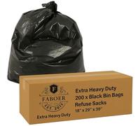Faboer Pack of 200 Extra Heavy Duty Household Bags - 100% Recycled Refuse Sacks, Black Bin Bags, 100L Capacity, 45.72 × 73.66 × 99.06 cm, Tear Resistant Eco-Friendly Bin Liners for Household Waste