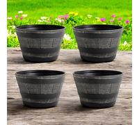 Faboer Set of 4 Wooden Oak-Effect Half Barrel Flower Planters Pot - Stylish & Traditional Wooden Garden Pots for Outdoor Decoration Home Garden