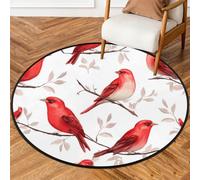 Fabpuro 3ft Round Area Rugs for Living Bedroom Nursery, Washable Circle Rug, Non Slip Floor Carpet for Home Decor Red Birds On Branches