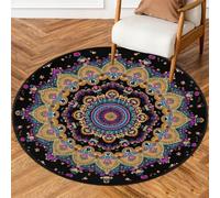 Fabpuro 3ft Round Area Rugs for Living Bedroom Nursery, Washable Circle Rug, Non Slip Floor Carpet for Home Decor Ethnic Mandala Purple Floral