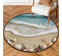 Fabpuro 3ft Round Area Rugs for Living Bedroom Nursery, Washable Circle Rug, Non Slip Floor Carpet for Home Decor Sea Beach Sand Seashells Starfish