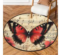 Fabpuro 3ft Round Area Rugs for Living Bedroom Nursery, Washable Circle Rug, Non Slip Floor Carpet for Home Decor Butterfly Floral On Vintage Music Notes