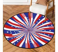 Fabpuro 3ft Round Area Rugs for Living Bedroom Nursery, Washable Circle Rug, Non Slip Floor Carpet for Home Decor Red White Blue Usa Celebration Stripes