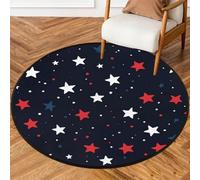 Fabpuro 3ft Round Area Rugs for Living Bedroom Nursery, Washable Circle Rug, Non Slip Floor Carpet for Home Decor Red Blue White Usa Stars On Black
