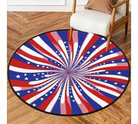 Fabpuro 5ft Round Area Rugs for Living Bedroom Nursery, Washable Circle Rug, Non Slip Floor Carpet for Home Decor Red White Blue Usa Celebration Stripes