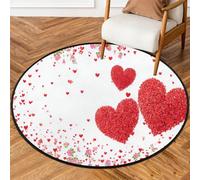 Fabpuro 5ft Round Area Rugs for Living Bedroom Nursery, Washable Circle Rug, Non Slip Floor Carpet for Home Decor Valentines Red Pink Love Heart