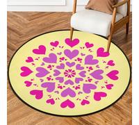 Fabpuro 5ft Round Area Rugs for Living Bedroom Nursery, Washable Circle Rug, Non Slip Floor Carpet for Home Decor Pink Love Heart Floral