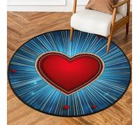 Fabpuro 5ft Round Area Rugs for Living Bedroom Nursery, Washable Circle Rug, Non Slip Floor Carpet for Home Decor Sparkling Red Star On Blue