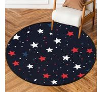 Fabpuro 5ft Round Area Rugs for Living Bedroom Nursery, Washable Circle Rug, Non Slip Floor Carpet for Home Decor Red Blue White Usa Stars On Black