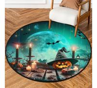 Fabpuro 5ft Round Area Rugs for Living Bedroom Nursery, Washable Circle Rug, Non Slip Floor Carpet for Home Decor Halloween Spooky Night Full Moon Pumpkin