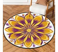 Fabpuro 5ft Round Area Rugs for Living Bedroom Nursery, Washable Circle Rug, Non Slip Floor Carpet for Home Decor Purple Yellow Boho Mandala Floral