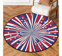 Fabpuro 5ft Round Area Rugs for Living Bedroom Nursery, Washable Circle Rug, Non Slip Floor Carpet for Home Decor Red White Blue Usa Sparkle Stars Stripes