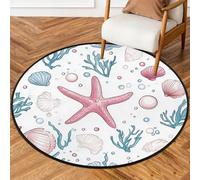 Fabpuro 5ft Round Area Rugs for Living Bedroom Nursery, Washable Circle Rug, Non Slip Floor Carpet for Home Decor Ocean Starfish Seashells Coral